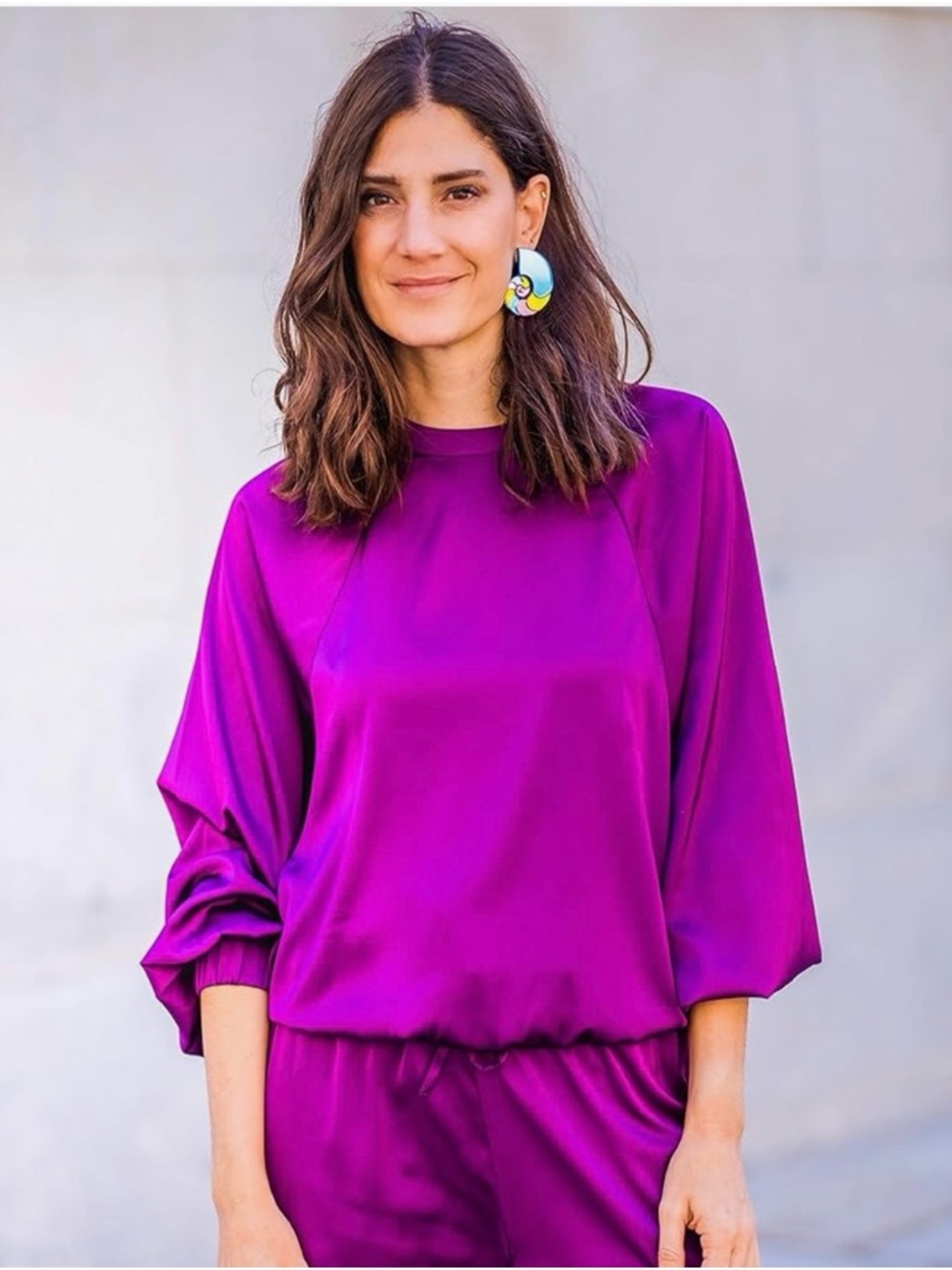 Vibrant Purple Satin “Sweatshirt”-style Top